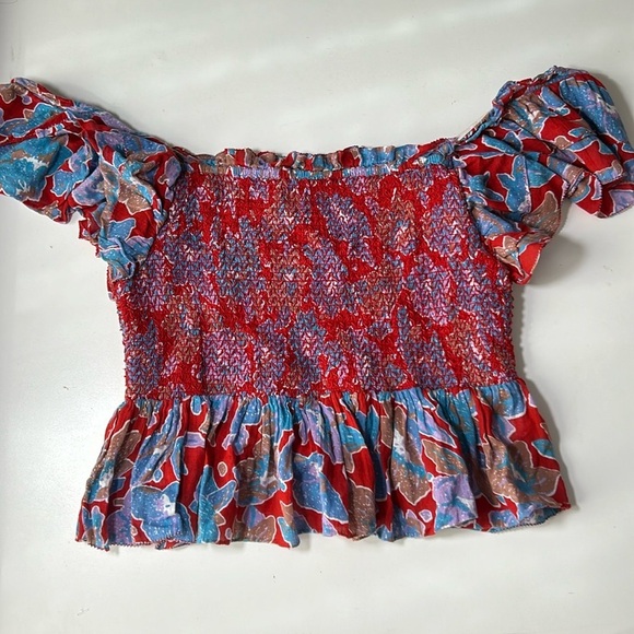 Love The Label Floral Off Shoulder Cropped Top 100% Cotton Sz L G - Picture 1 of 4